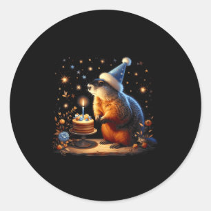 Adesivo Redondo Feliz Dia da Marmota com Bolo de Aniversário