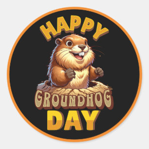 Adesivo Redondo Feliz Dia da Marmota, Fevereiro Divertido