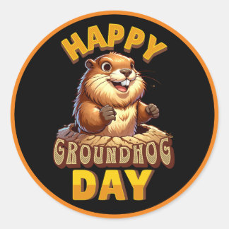 Adesivo Redondo Feliz Dia da Marmota, Fevereiro Divertido