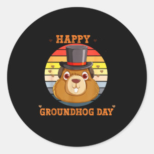 Adesivo Redondo Feliz Dia da Marmota Vintage 2024 Celebre o Feriad