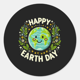 Adesivo Redondo Feliz Dia da Terra 2025 Crianças Cute Earth Day To
