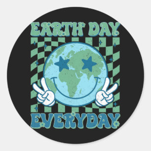 Adesivo Redondo Feliz Dia da Terra 2025 Retro Groovy Dia da Terra
