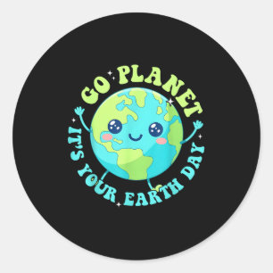 Adesivo Redondo Feliz dia da terra 2026 planeta fofo homens meio a