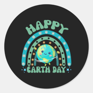 Adesivo Redondo Feliz Dia da Terra Arco-Íris Engraçado Decoração d