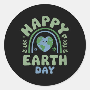 Adesivo Redondo Feliz Dia da Terra - Dia da Terra 2025 Cute Arco-í