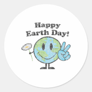 Adesivo Redondo Feliz Dia da Terra - Sinal de Paz Bonito Flor Afet