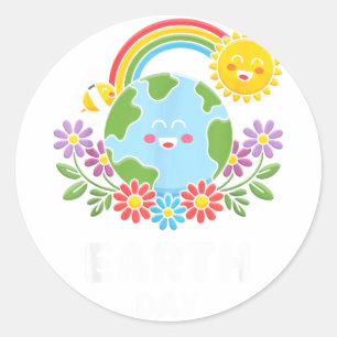 Adesivo Redondo Feliz Dia da Terra Terra Fofa Com Dia da Terra Flo