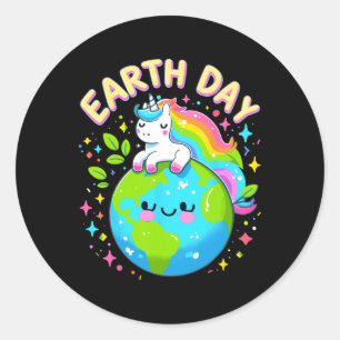 Adesivo Redondo Feliz Dia da Terra, Unicórnio Feliz, Homens Crianç