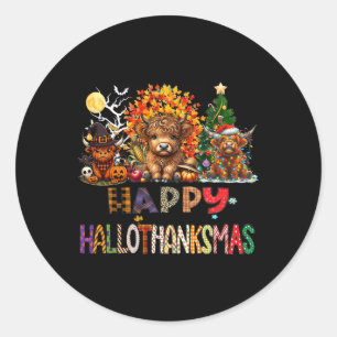 Adesivo Redondo Feliz Dia das Bruxas Ação de Graças Natal Vaca Fer
