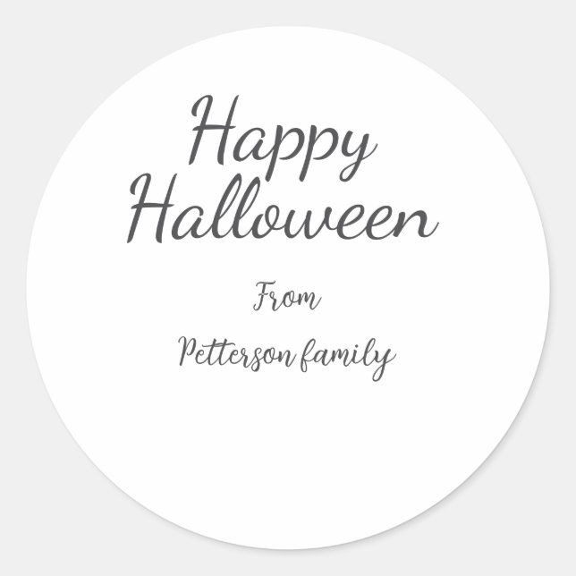 Adesivo Redondo Feliz Dia das Bruxas adiciona nome familiar caligr (Frente)