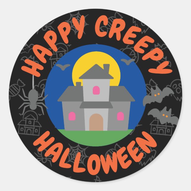 Adesivo Redondo Feliz Dia das Bruxas assustador - Crianças (Frente)