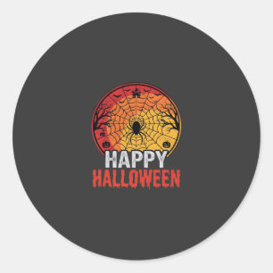 Adesivo Redondo Feliz Dia das Bruxas Desenho de Teia de Aranha Vet