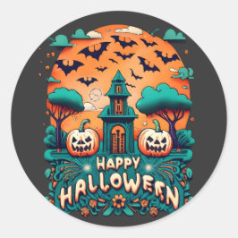 Adesivo Redondo Feliz Dia das Bruxas | Dia das Bruxas Spooky
