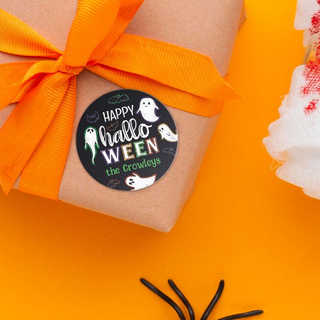 Adesivo Redondo Feliz Dia das Bruxas e Fantasmas (Criador carregado)