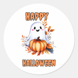 Adesivo Redondo Feliz Dia das Bruxas Fantasma - Laranja
