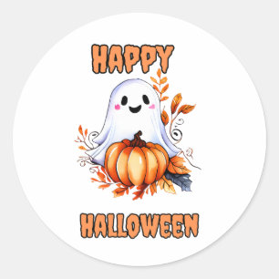 Adesivo Redondo Feliz Dia das Bruxas Fantasma - Laranja