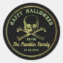 Feliz Dia das Bruxas Gótico Preto e Dourado Caveir