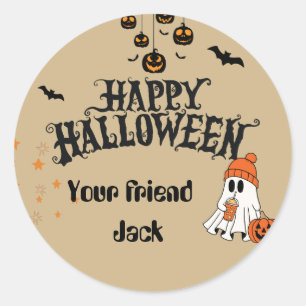 Adesivo Redondo Feliz Dia das Bruxas Personalizado com Ghost Cacho
