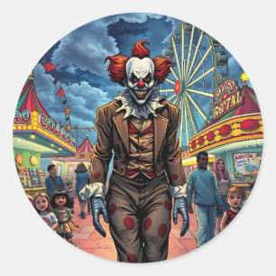 Adesivo Redondo Feliz Dia das Bruxas Spooky Clown