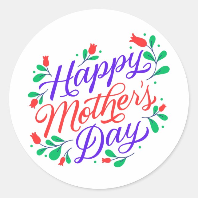 Adesivo Redondo Feliz dia das mães  (Frente)