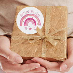 Adesivo Redondo Feliz Dia das Mães Arco-íris Rosa Nós Amamos Voc