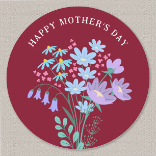 Adesivo Redondo Feliz Dia das Mães Bluebells Lilás Flores Silvestr