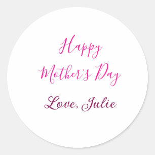 Adesivo Redondo Feliz Dia das Mães caligrafia rosa mãe avó