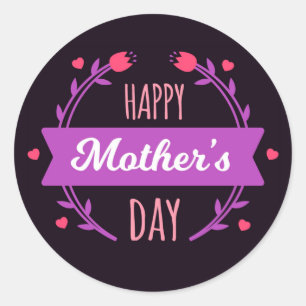 Adesivo Redondo Feliz Dia das Mães com Tulipas e Corações