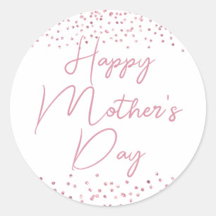 Adesivo Redondo Feliz Dia das Mães Confetes Brilhantes Rosa