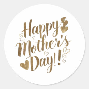 Adesivo Redondo Feliz Dia das Mães Coração de Roteiro Dourado