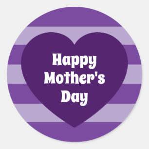 Adesivo Redondo Feliz Dia das Mães Coração Roxo Escuro Simples Fof
