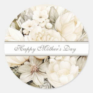 Adesivo Redondo Feliz Dia das Mães Ivory creme Floral script