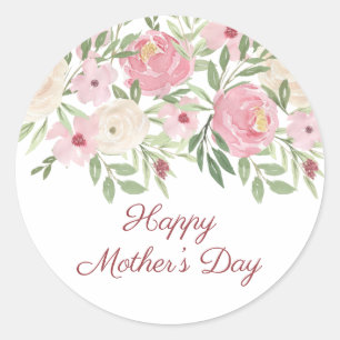 Adesivo Redondo Feliz Dia das Mães Pink Floral Aquarela