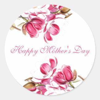 Adesivo Redondo Feliz Dia das Mães Rosa caligrafia floral