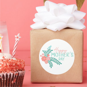 Adesivo Redondo Feliz dia das mães texto em moldura floral