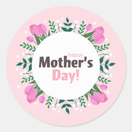 Adesivo Redondo Feliz Dia das Mães Tulipas Rosa