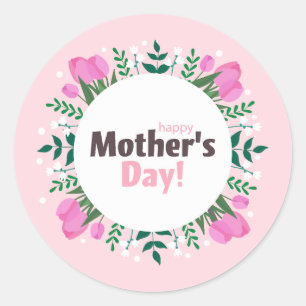 Adesivo Redondo Feliz Dia das Mães Tulipas Rosa