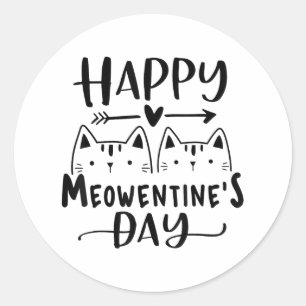 Adesivo Redondo Feliz Dia das Meowentines Dia de os namorados Engr