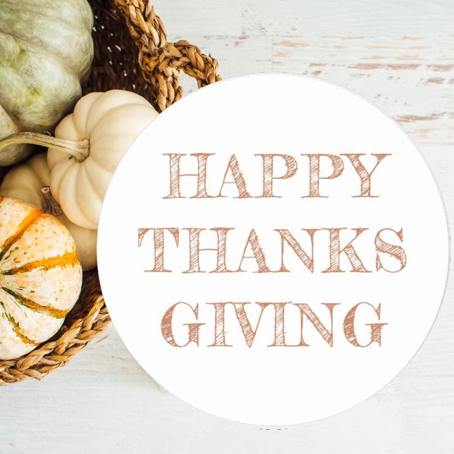 Adesivo Redondo Feliz Dia de Ação de Graças Laranja Simples e Mode (Criador carregado)