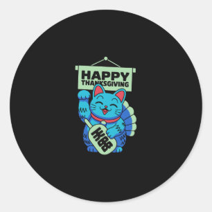 Adesivo Redondo Feliz Dia de Ação de Graças Maneki Neko Gato Sortu