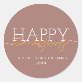 Adesivo Redondo Feliz Dia de Ação de Graças, marrom claro