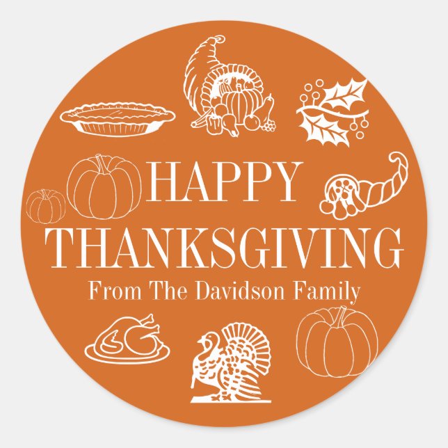 Adesivo Redondo Feliz dia de Ação de Graças, presente de presente (Frente)