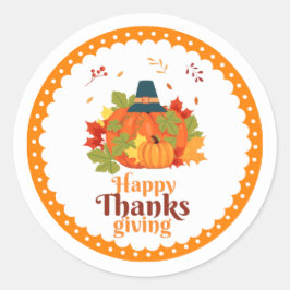 Adesivo Redondo Feliz Dia de Ação de Graças Pumpkin com Chapéus e