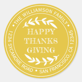 Adesivo Redondo Feliz Dia de Ação de Graças Rústico Endereço de Re