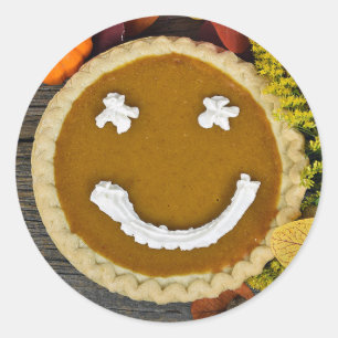 Adesivo Redondo Feliz Dia de Ação de Graças Torta de Abóbora