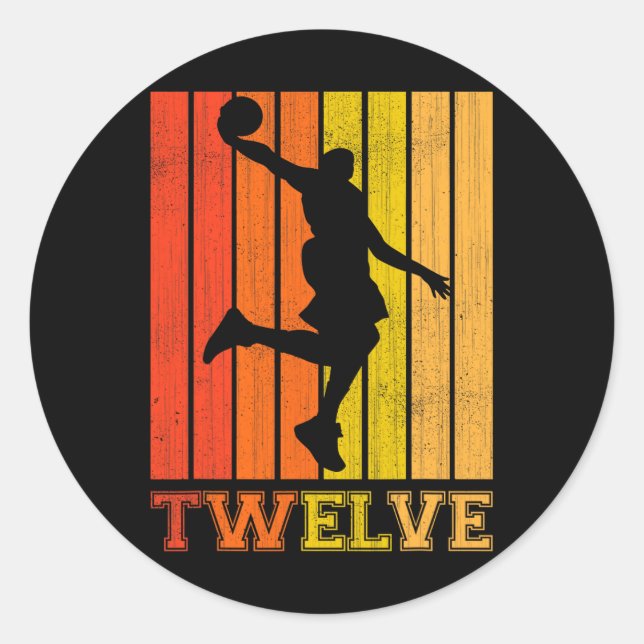 Adesivo Redondo Feliz Dia De Aniversário De 12 Para Rapazes Basket (Frente)