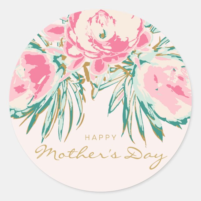 Adesivo Redondo Feliz Dia de as mães Floral (Frente)