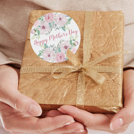 Adesivo Redondo Feliz dia de as mães | Flores De Pêonias Rosa