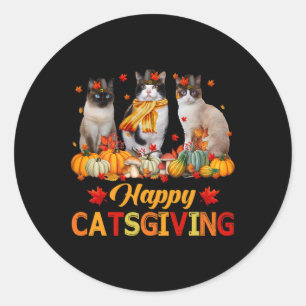 Adesivo Redondo Feliz Dia de Captura Siamês Cat Autumn Fall Vibes