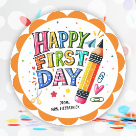 Adesivo Redondo Feliz Dia De Diversão Do Lápis Escolar